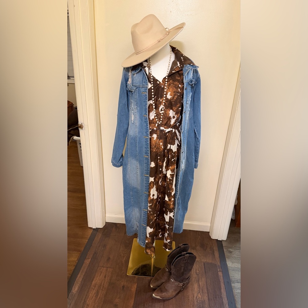 Long Blue Denim duster Jacket - Picture 6 of 7